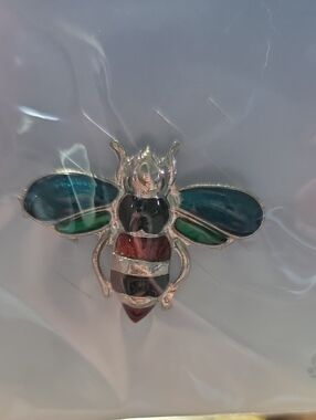 3/$10 Vintage Bee Brooch with Teal, Green and Red Enamel